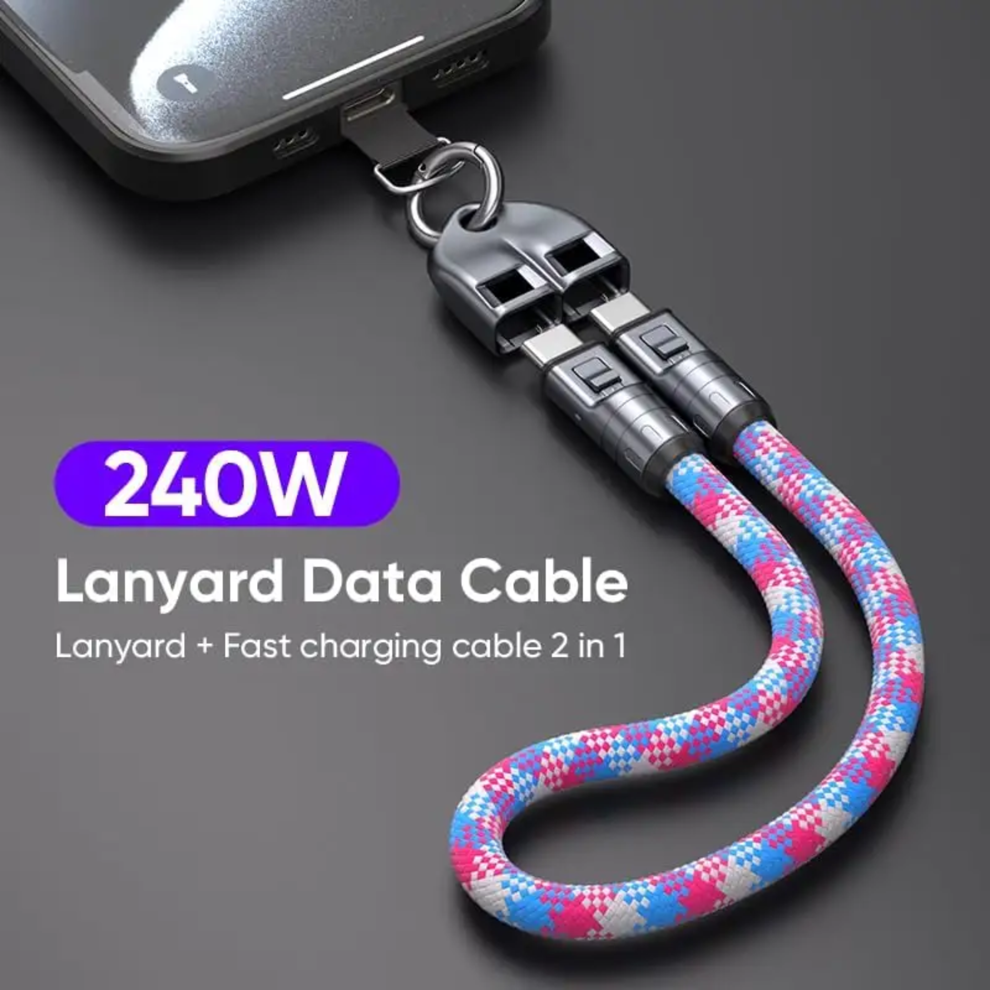 Cavo di Ricarica Rapida 240W Ultra-Resistente 2-in-1: Cordino da Polso e Cavo USB-C