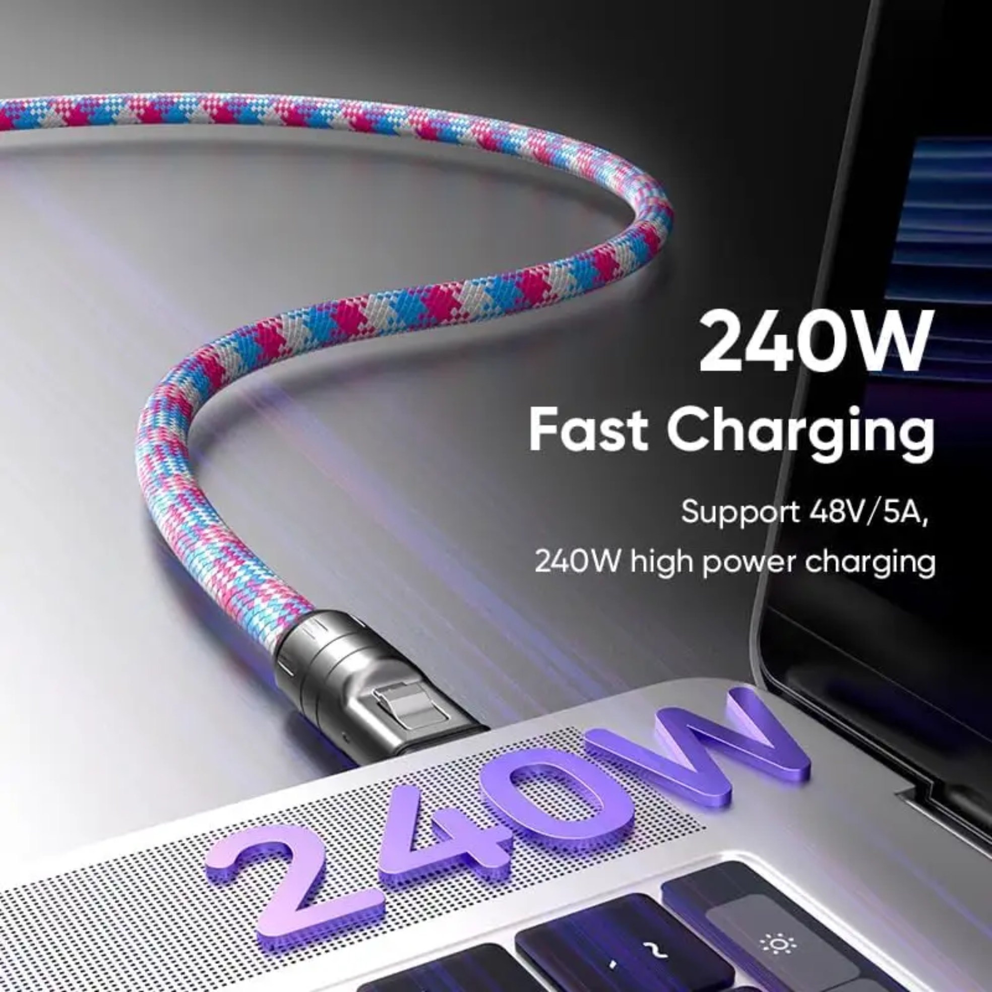 Cavo di Ricarica Rapida 240W Ultra-Resistente 2-in-1: Cordino da Polso e Cavo USB-C