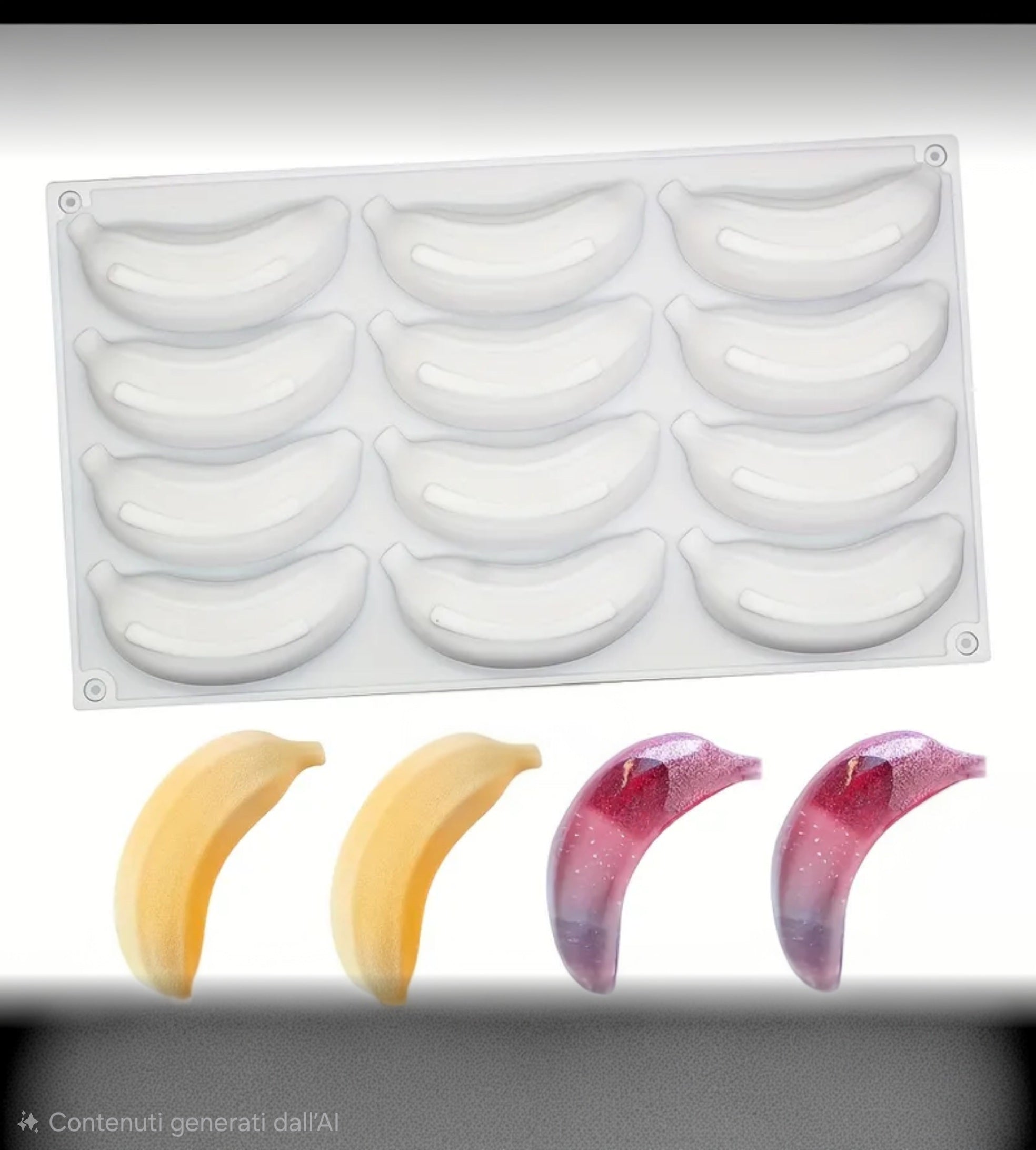 Stampo in Silicone per Banana 3D Realistica, Stampo Multicavità Professionale per Mousse, Semifreddi, Gelati e Pasticceria Moderna, Antiaderente e Facile da Sformare