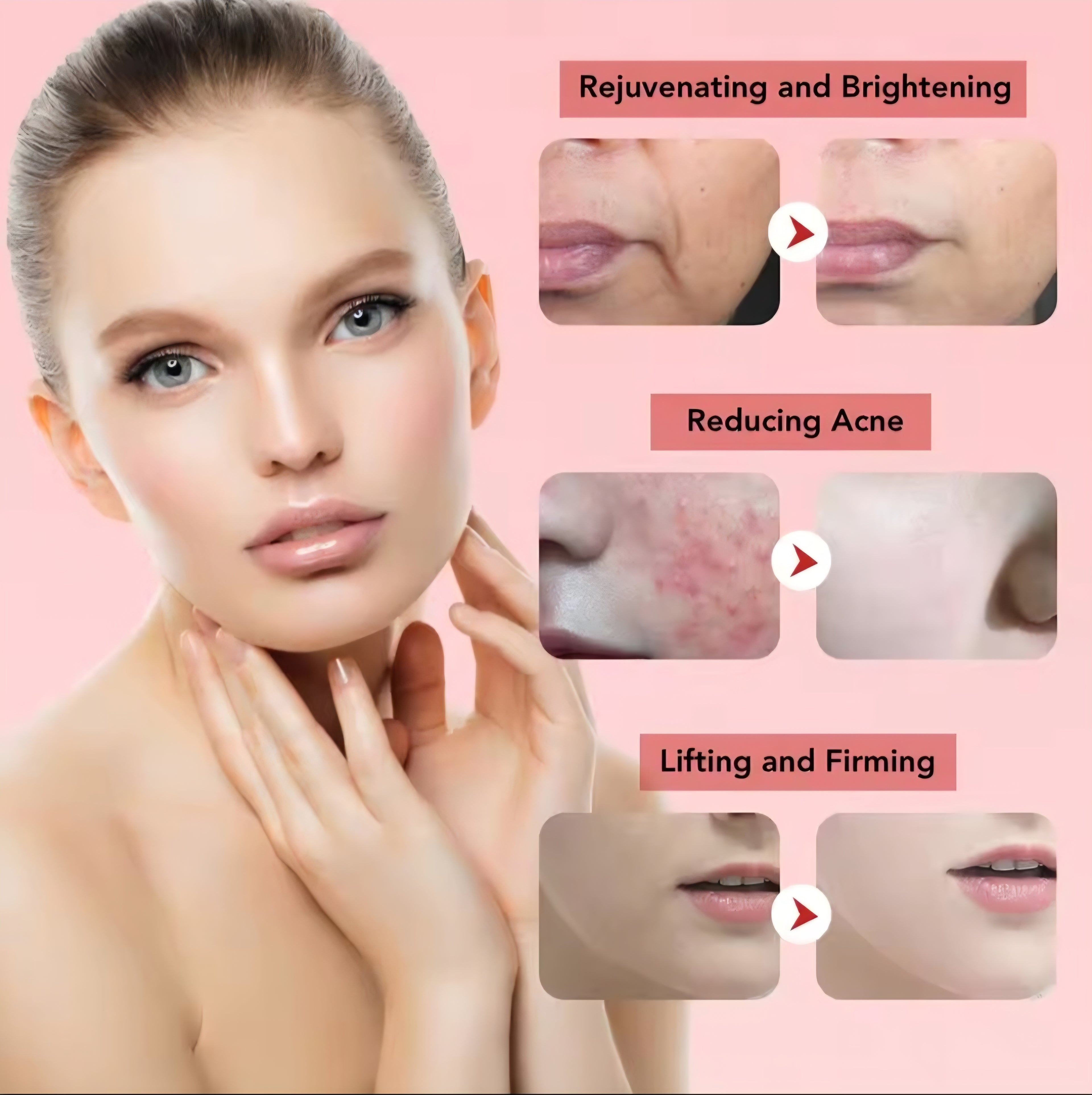 Dispositivo Viso Multifunzione 7 in 1, Massaggiatore Viso Antirughe con Microcorrente EMS e Radiofrequenza RF, Fototerapia LED e Massaggio Termico, Sollevamento e Tonificazione Pelle + Acido Ialuronico 30ml