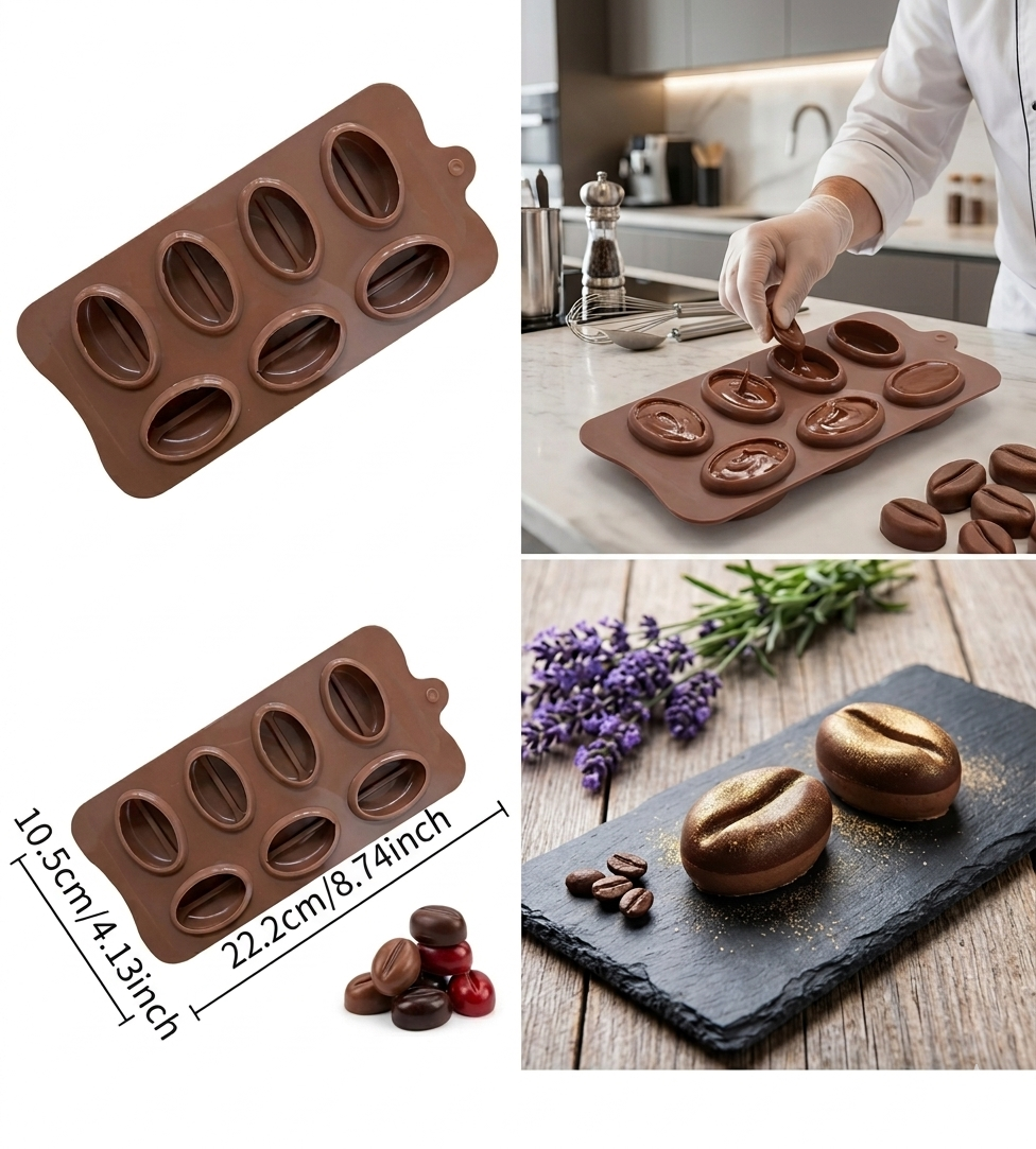 Stampo in Silicone Chicco di Caffè 3D, Stampo 8 Cavità Professionale per Cioccolatini, Mousse, Semifreddi e Dessert Monoporzione, Teglia Antiaderente per Pasticceria Moderna e Caffetteria Gourmet