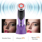 Dispositivo Viso Multifunzione 7 in 1, Massaggiatore Viso Antirughe con Microcorrente EMS e Radiofrequenza RF, Fototerapia LED e Massaggio Termico, Sollevamento e Tonificazione Pelle + Acido Ialuronico 30ml