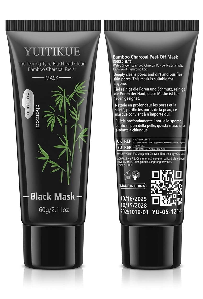 Black Mask: Maschera Viso Peel-Off al Carbone di Bambù, Niacinamide e Acido Ialuronico (60g)