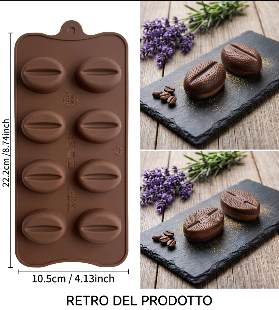 Stampo in Silicone Chicco di Caffè 3D, Stampo 8 Cavità Professionale per Cioccolatini, Mousse, Semifreddi e Dessert Monoporzione, Teglia Antiaderente per Pasticceria Moderna e Caffetteria Gourmet
