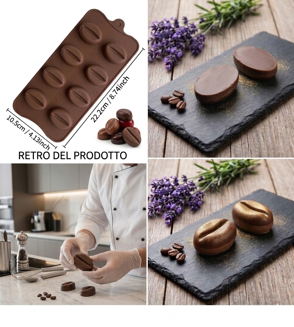 Stampo in Silicone Chicco di Caffè 3D, Stampo 8 Cavità Professionale per Cioccolatini, Mousse, Semifreddi e Dessert Monoporzione, Teglia Antiaderente per Pasticceria Moderna e Caffetteria Gourmet